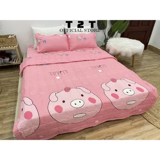 Bộ chăn ga gối hè mặt lợn hồng cotton poly  T2T đầy đủ kích cỡ m2/m6/m8/2m2 đệm cao dưới 12p