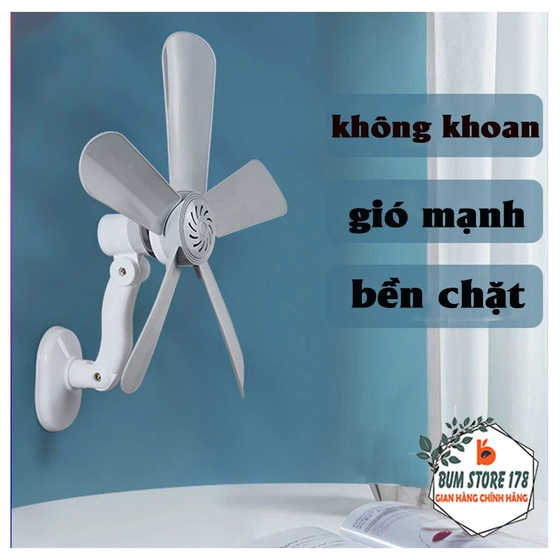 Quạt Điện Dán Tường Để Bàn Không Cần Khoan Cánh Nhựa Dẻo, Quạt Gắn Tường Cánh Nhỏ Xoay 360 Độ Đa Năng Cho Gia Đình Bạn.