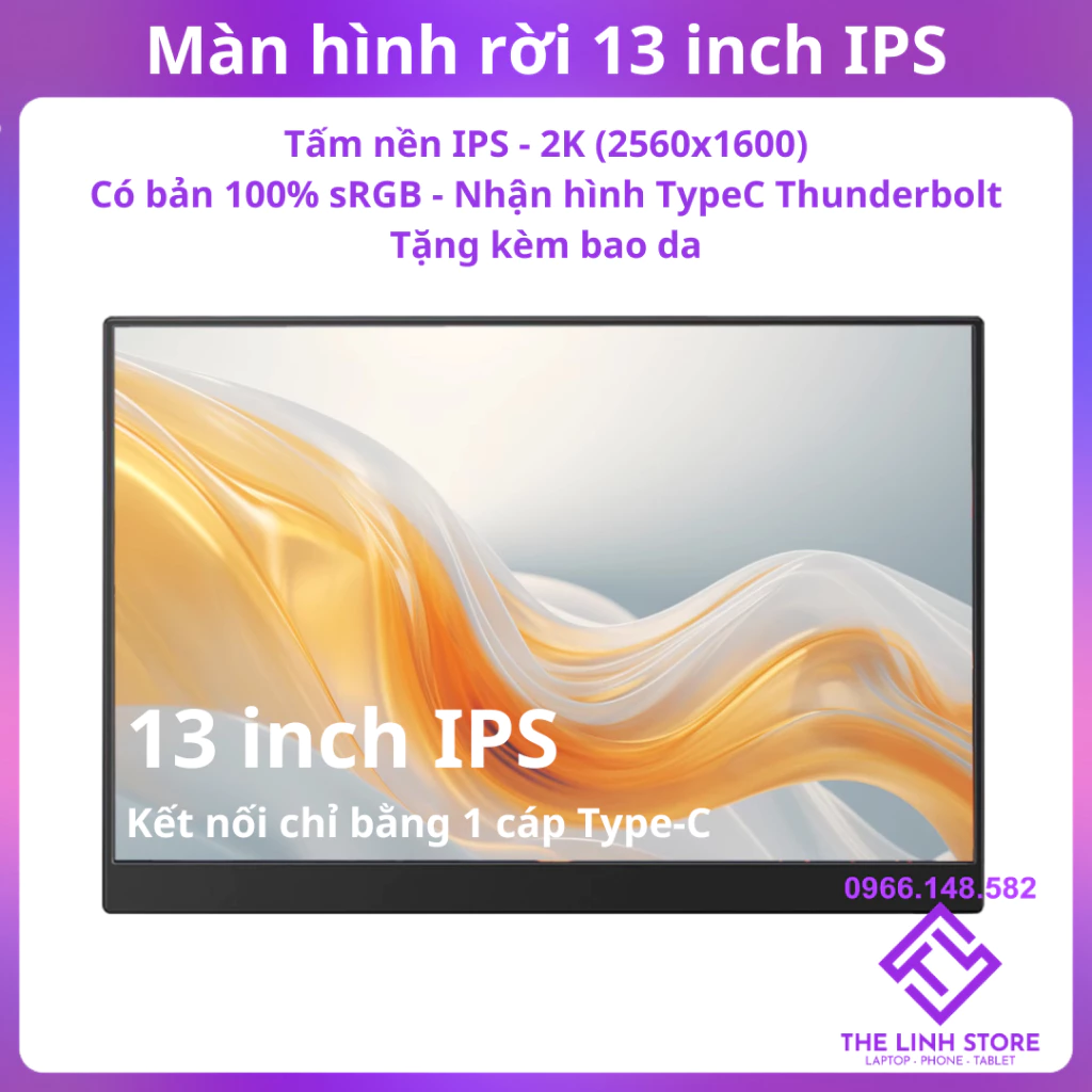 Màn hình di động 13 inch IPS 2.5K 100% sRGB Type-C ThunderBolt - Tặng bao da