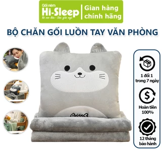 Bộ chăn gối văn phòng luồn tay HI-SLEEP thiết kế đa năng gối đầu, tựa lưng, gối ôm