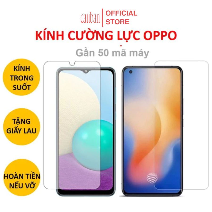 Kính cường lực OPPO A12/ A5S/ A3S/ A7/F9/F11 pro/F7/A71/A5/A9/A31/F5/Reno5/Reno4/A52/F1s/A91/A37/A53/A1k/A93/A73/A74/A94