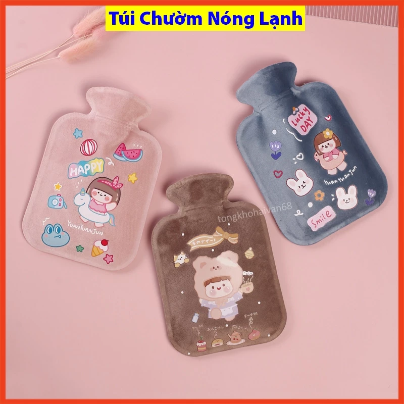 Túi chườm nóng lạnh giảm đau bụng kinh, túi chườm giữ ấm hạ sốt hỗ trợ phục hồi viết thương lông mịn nhung mềm nhiều mẫu