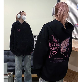 Focus local brand vintage Đen y2k bươm bướm áo khoác hoodie nữ chính hãng unisex bigsize levents áo khoác nỉ 100%cotton