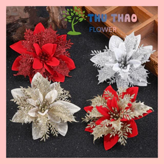 Hoa trạng nguyên kim tuyến trang trí cây thông noel, phụ kiện decor giáng sinh, giỏ quà tết