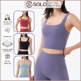 Áo Tập Gym Yoga Bra Croptop Hai Dây Cổ Vuông CÓ MÚT Thể Thao Nữ Thun Poly Lulu Co Giãn Thoáng Mát Solo Sportswear 502