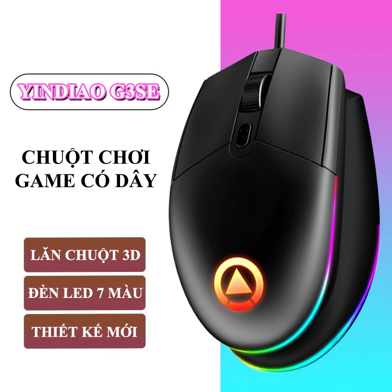 Chuột chơi game YINDIAO G3SE kết nối có dây cổng USB thiết kế công thái học chống mỏi tay có đèn led 7 màu