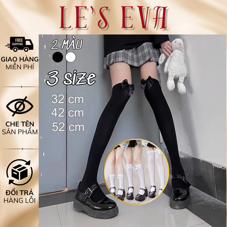 Tất đùi nữ cao cổ lolita 32cm 42cm 52cm, vớ dài qua gối phong cách Hàn Quốc thắt nơ chống năng