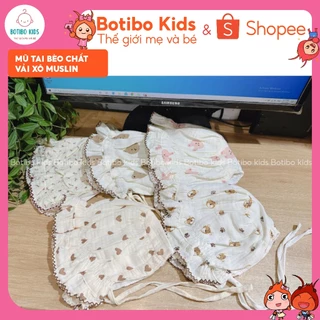 Mũ tai bèo chất vải xô muslin phong cách hàn quốc mềm mại thoáng khí  có dây buộc cho bé 1-3 tuổi BOTIBO KIDS