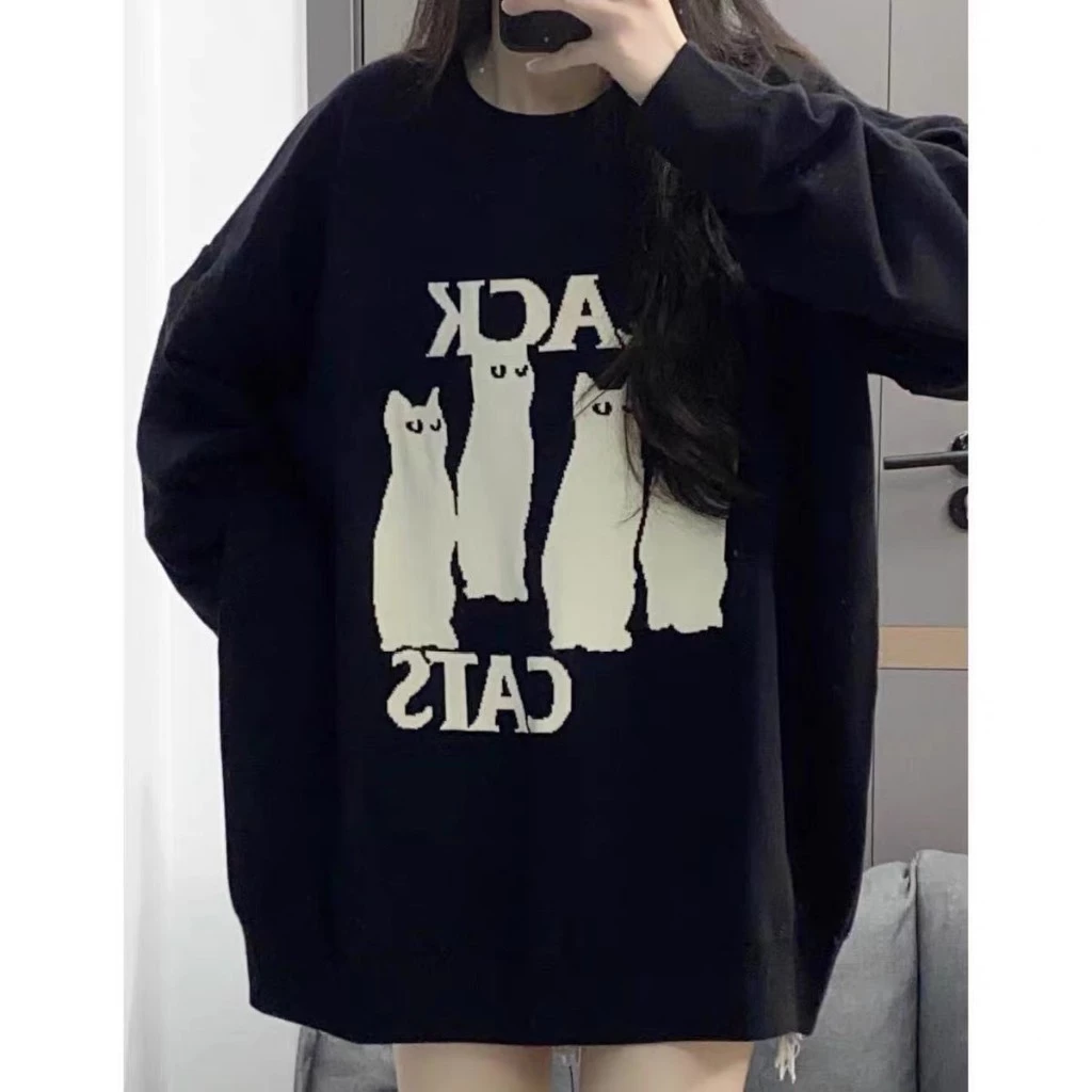 Áo Sweater Nỉ Black Cat Nam Nữ Ulzzang