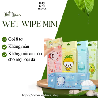 (Set 8 Gói/ 64 tờ) Khăn giấy ướt mini bỏ túi tiện lợi, khăn ướt tiện lợi