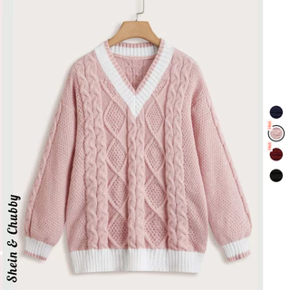 [Bigsize 45-85kg / Order] Áo len cổ V đan thừng dày dặn viền màu độc đáo dễ thương ấm áp