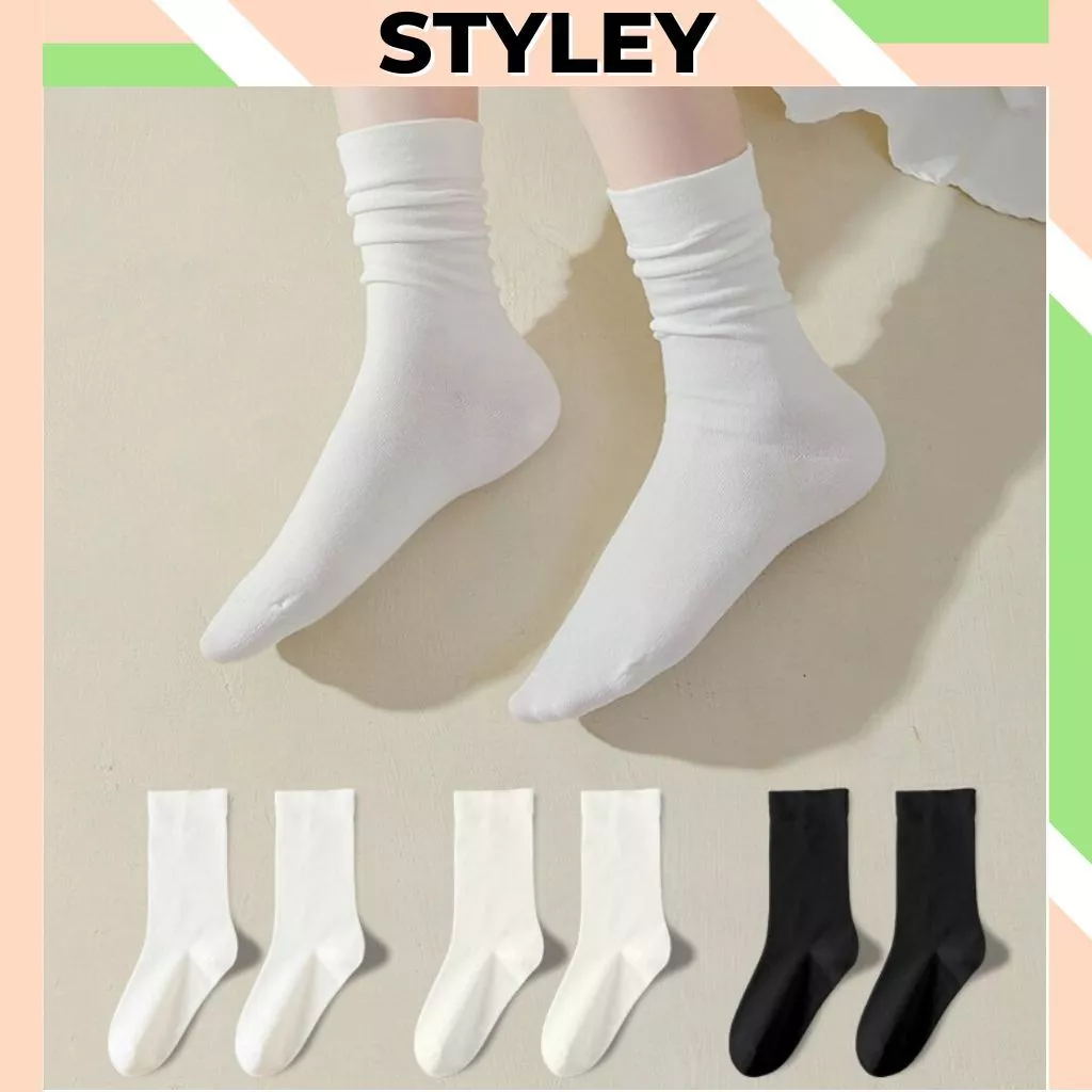 Tất nam nữ trơn cổ cao style hàn quốc dễ thương, Vớ nữ cotton mềm mại thoáng mát Styley P006