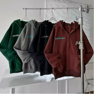 Áo khoác hoodie zip UNOFFCALL , Ao nỉ bông dày dặn có có khóa kéo form rộng unisex nam nữ