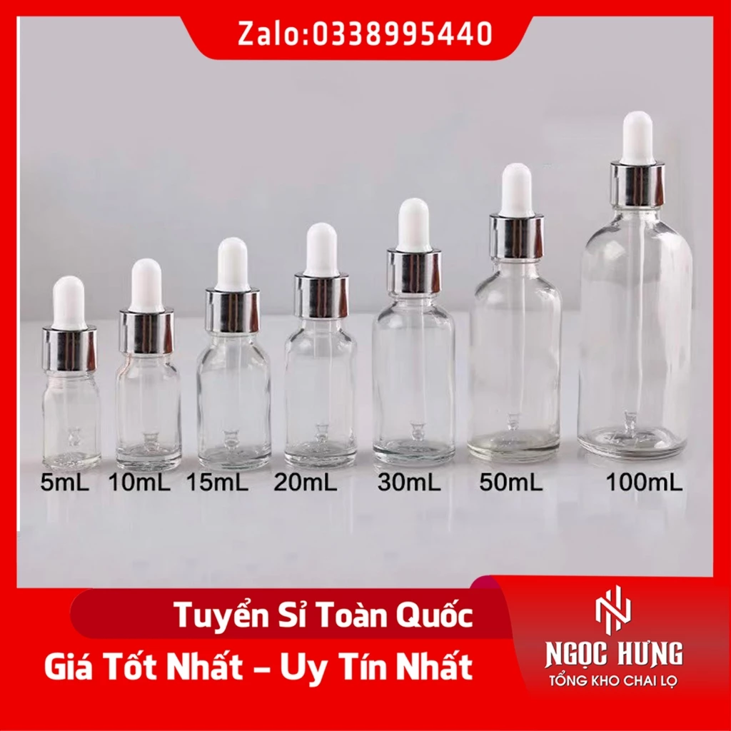 Lọ Chiết Serum 🏵️ Lọ Chiết Mỹ Phẩm Thủy Tinh Nắp Bóp Nhỏ Giọt Khoen Bạc 50ML/100ML Dùng Đưng Tinh Dầu,, Kem Dưỡng