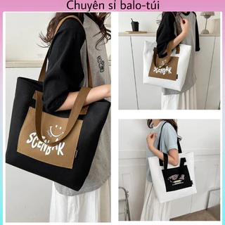 Túi tote túi vải canvas phong cách Hàn quốc, có khóa miệng ngăn phụ ngoài thời trang ulzzang-Haka store