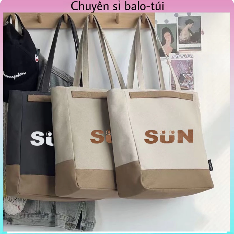 Túi tote túi vải Sun canvas phong cách Hàn Quốc có khóa miệng ngăn phụ thời trang ulzzang mẫu hót-Haka store