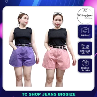 Quần Short Kaki Nữ bigsize TC shop jeans Ống Rộng Lưng Cao Ms 1046