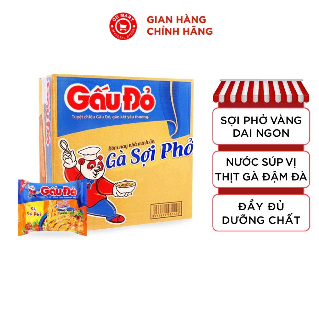 Thùng 30 gói mì ăn liền Gấu Đỏ gà sợi phở 64G