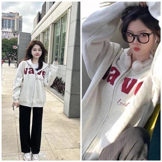 Hoodie Zip - Áo Khoác Nỉ Khoá Kéo In Chữ WA-VE Chất Nỉ Bông Form Rộng Nam Nữ Mặc Được