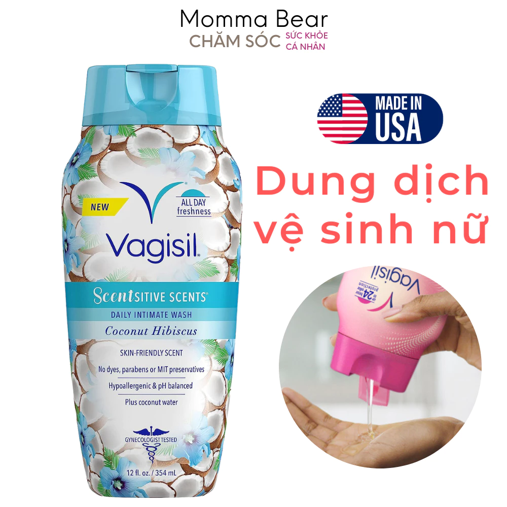 Dung dịch vệ sinh phụ nữ Vagisil, nước rửa phụ khoa, ddvs, khử mùi, dưỡng ẩm, chăm sóc vùng kín - Momma Bear