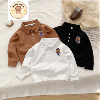 Áo thu đông cho bé, áo polo dài tay bé trai chất POLO xịn IN GẤU dễ thương, đường may đẹp - HADU KIDS 11 - 27kg