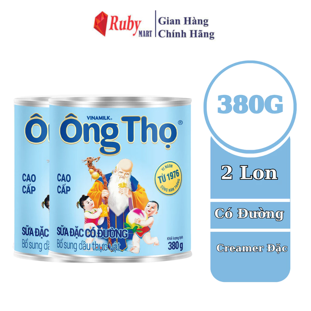 [Date T2/25] Combo 2 Lon Sữa đặc có đường Ông Thọ Trắng nhãn xanh lon 380g