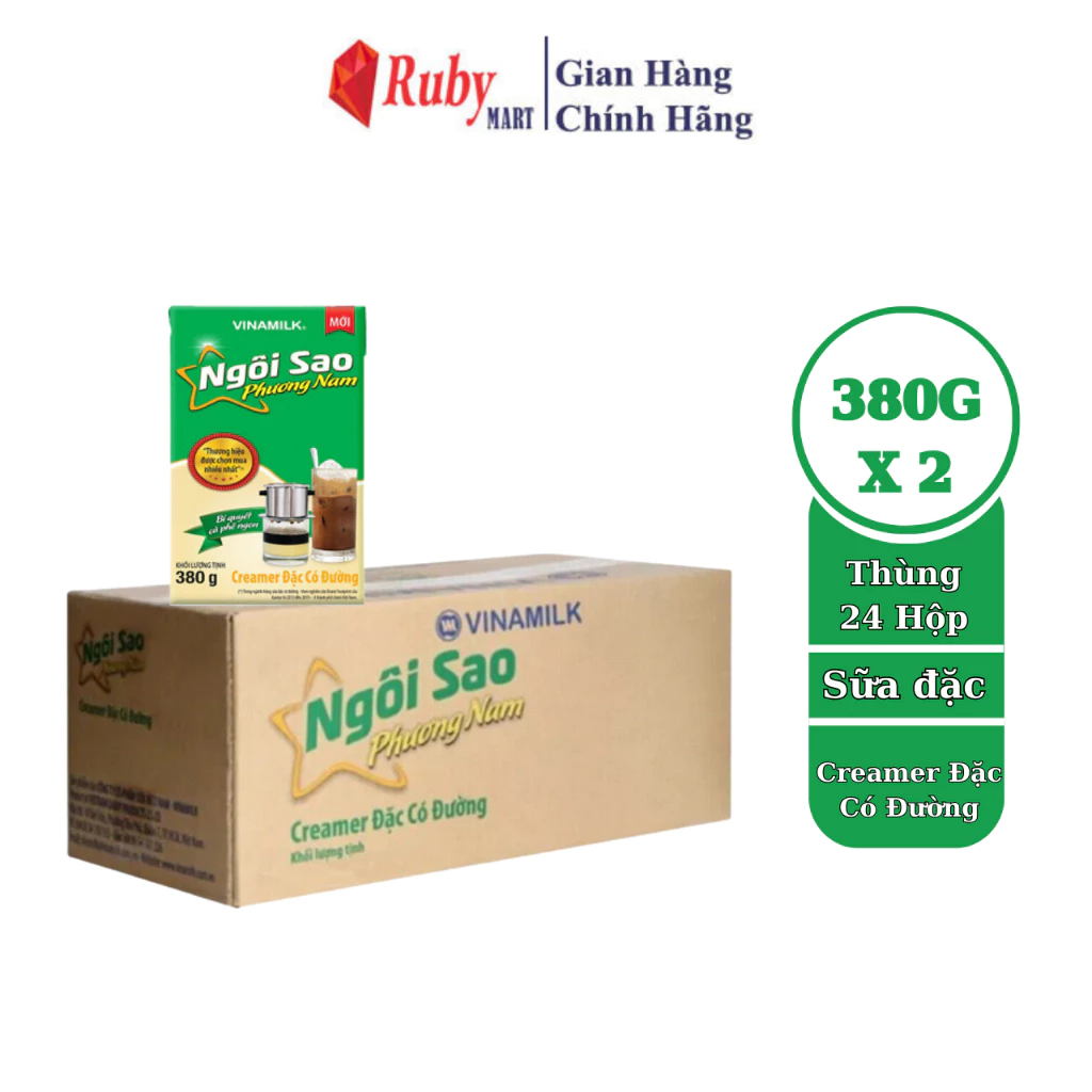 [Date T1/25] Combo 2 Thùng 48 hộp sữa đặc Ngôi Sao Phương Nam xanh lá Hộp giấy 380g (24 hộp/thùng)