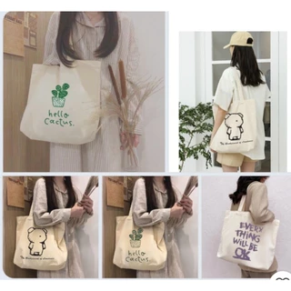 Túi tote túi vải canvas phong cách Hàn quốc, có ngăn phụ thời trang ulzzang đi học đi chơi du lịch