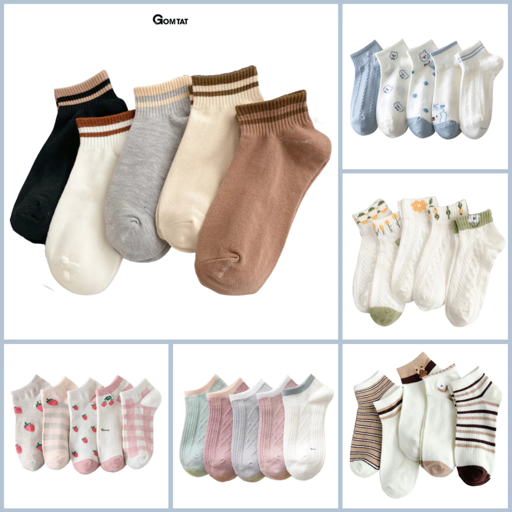 [Deal Trên LIVE] Set 5 đôi tất vớ nữ cổ ngắn GOMTAT mẫu tổng hợp, chất liệu mềm mại êm chân, mềm mỏng thoáng mát
