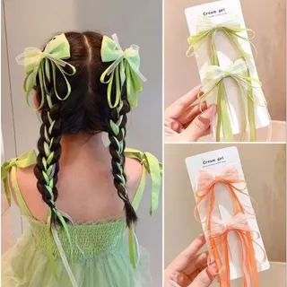 Set 2 Kẹp tóc nơ ruy băng dài nhiều màu cho bé gái tết tóc siêu xinh phụ kiện múa