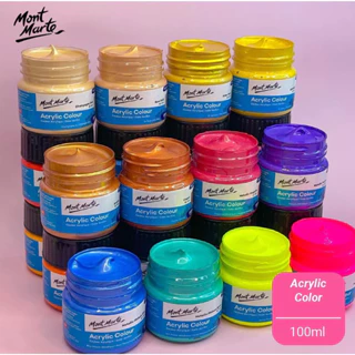 [TẶNG GIẤY VẼ] Màu phản quang Fluoro, màu nhũ Metallic Acrylic 100ml Mont Marte vẽ tường, vẽ vải, canvas, tranh số hóa..