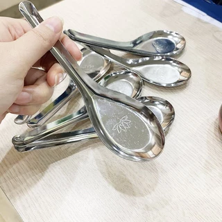 Thìa ăn cơm inox hàng indo sáng bòng không gỉ, môi phở in hoa sen