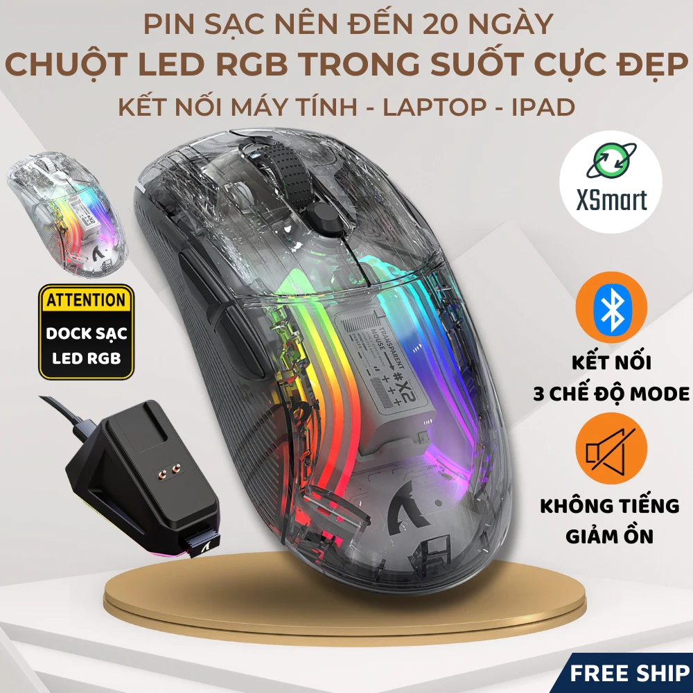 Chuột Không Dây Bluetooth Gaming Attack Shark X2 SUPER VIP NEW LED RGB 10 Chế Độ LED