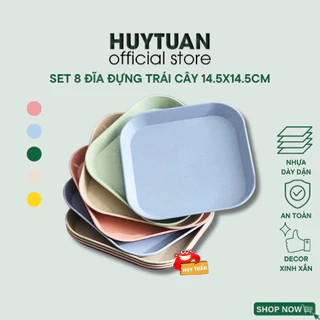 Set 8 đĩa đựng hoa quả, đồ ăn bằng nhựa dáng vuông size 14.5cm (DLM04) - Đĩa lúa mạch nhiều màu decor bàn ăn xinh xắn