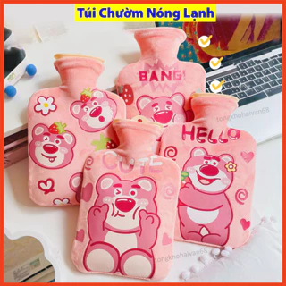 Túi chườm lông mịn nhung mềm nóng lạnh hình gấu dâu giảm đau bụng kinh, túi chườm hạ sốt hỗ trợ phục hồi viết thương