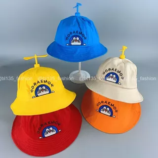 Nón bucket trẻ em Doraemon kaki [2-6 tuổi] gắn chong chóng, mũ chống nắng cho bé trai/bé gái - BL135