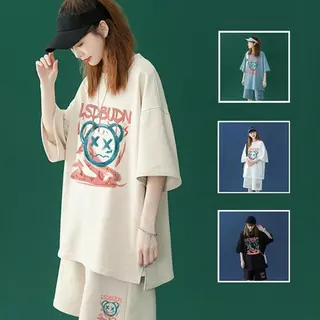 Đồ Bộ Thể Thao Nam Nữ Mặc Nhà Mẫu Gấu Chất Thun Cotton Mềm Mịn Thoáng Mát Freesize Phom Rộng Tay Lỡ