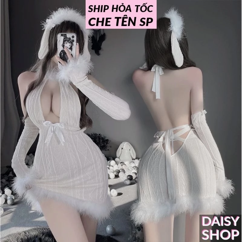 [ĐỌC LƯU Ý] Cosplay thỏ ngọc mùa đông Giáng sinh Noel - váy ngủ len gợi cảm hóa trang nữ chúa tuyết sexy đầy đủ phụ kiện