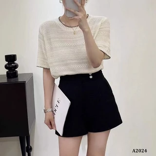 A2024-Áo Len Lụa Băng Tencel Viền Ren