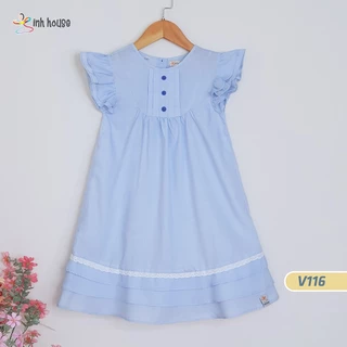 V116 Váy trẻ em Xinh House Dáng Suông Chấm Bi Xanh Cho Bé Gái