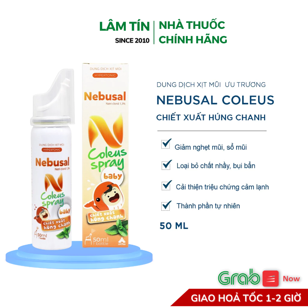 Nebusal húng chanh 1.3%  - Xịt mũi ưu trương 1,3% Nebusal - Lọ 50ml