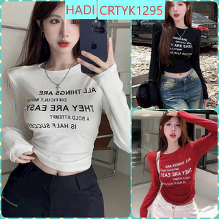 [CRTYK1295]ÁO CROPTOP KIỂU LỬNG NỮ CỔ TRÒN DÀI TAY IN CHỮ THEY MÀU TRẮNG ĐEN ĐỎ KÈM DÂY RÚT HÔNG SIÊU XỊN SÒ PHÁ CÁCH