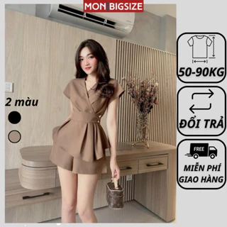 Set đồ bộ bigsize nữ dự tiệc đi chơi sang chảnh kiểu nút eo chất cotton MON big size 50 - 90kg