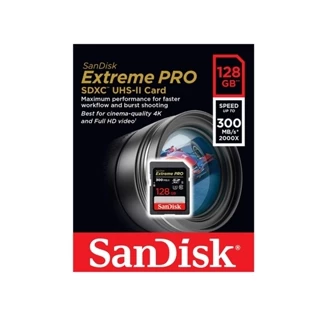 Thẻ nhớ máy ảnh 2000X SDXC SanDisk Extreme Pro 128GB U3 V90 UHS-II đọc 300MB/s ghi 260MB/s (đen)