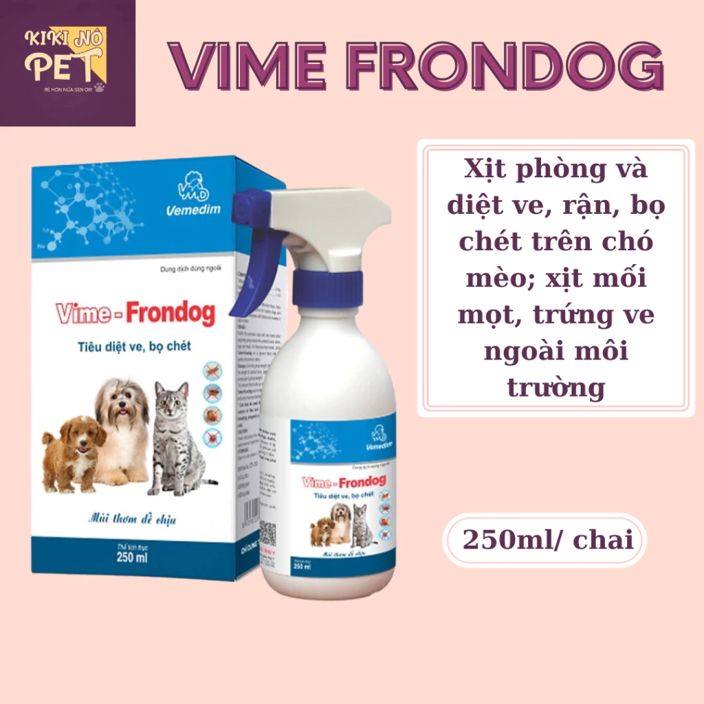 Chai Xịt Ve Rận Bọ Chét Cho Chó Mèo Vime Frondog 250ml Xịt Mối Mọt Trứng Ve Ngoài Môi Trường - KIKINO