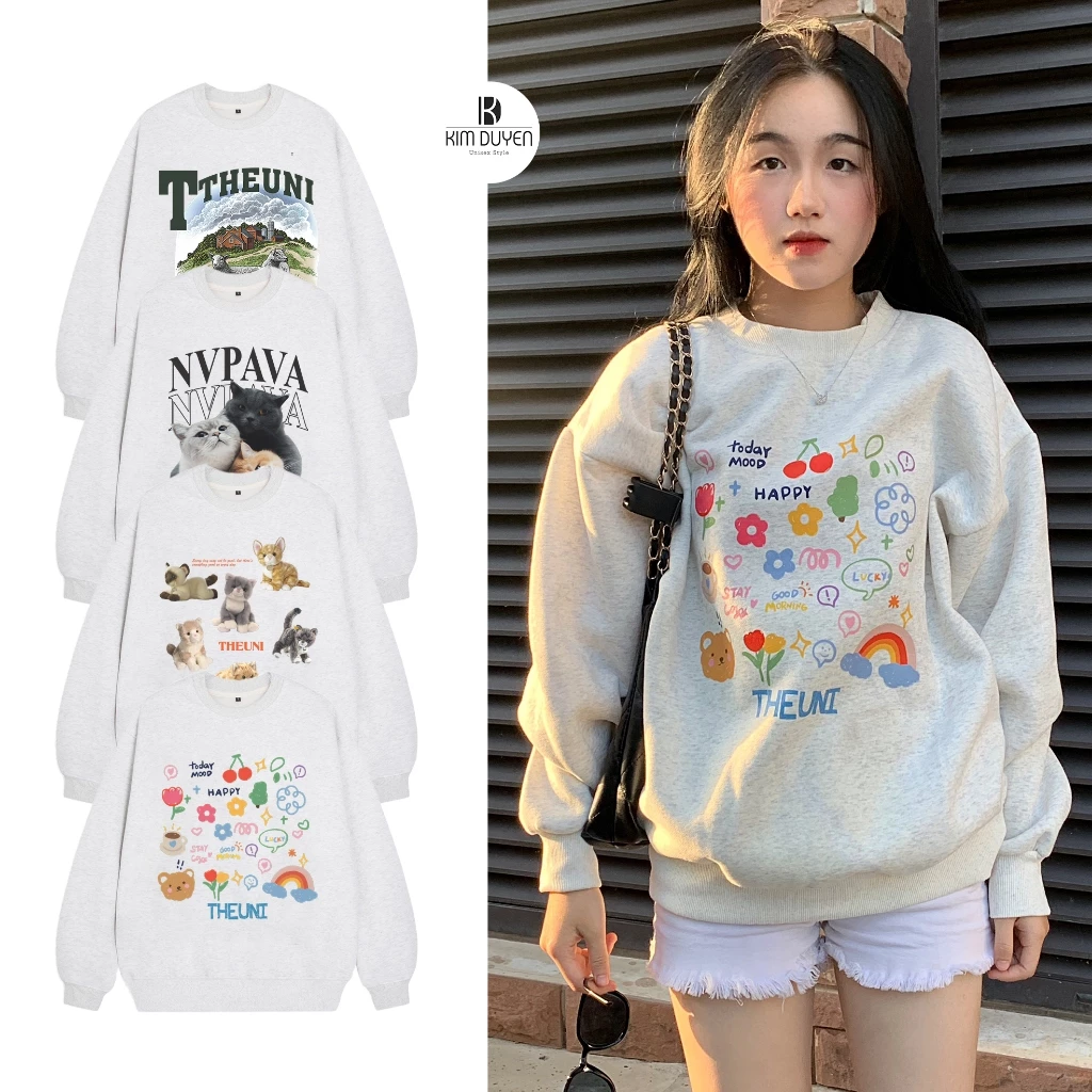 Áo Sweater Xám Tiêu Áo Sweater Form Rộng Chất Nỉ Cotton Dày Dặn Form Rộng Có Size