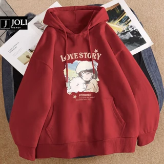 Áo Hoodie Love Story Nam Nữ By JOLI Unisex Chất Nỉ Lót Bông Mũ 2 Lớp Form Rộng