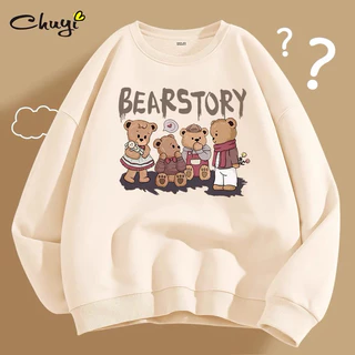 áo sweater nỉ bông dài tay cổ tròn in gấu cute dễ thương cho bạn gái