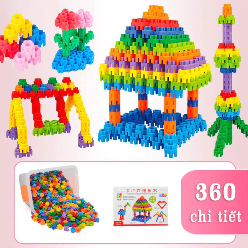 Lego hình lục giác 360 chi tiết lắp ráp cho bé, đồ chơi xếp hình thông minh cho bé