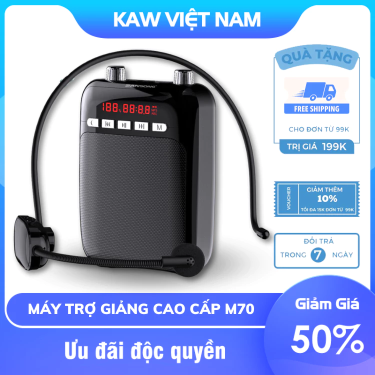 Máy Trợ Giảng KAW M70, M80 Kèm Mic Cài Đầu Không Dây, Bảo Hành 12 Tháng